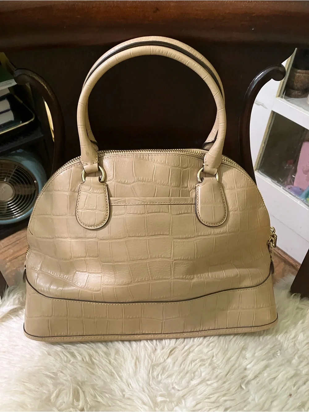 Coach Beige Croc-Embossed Dome Satchel